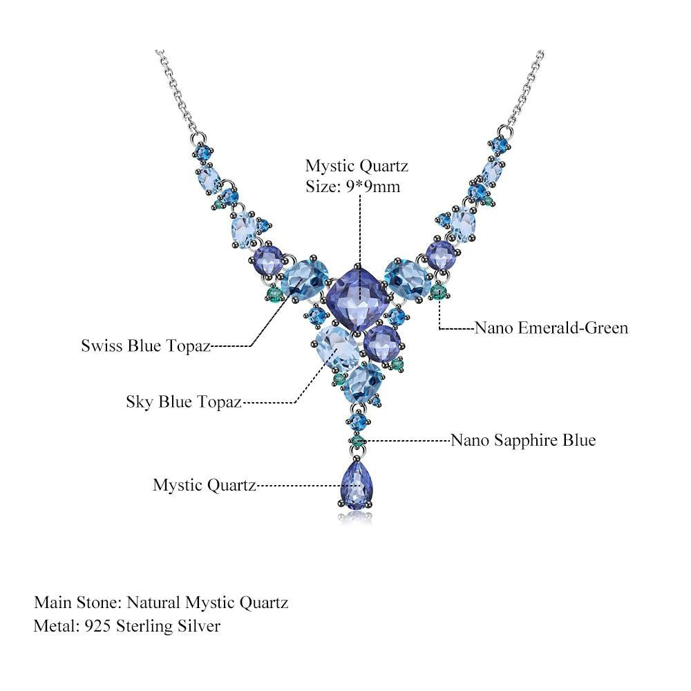 Natural Mystic Quartz Topaz Necklace 925 Sterling Silver