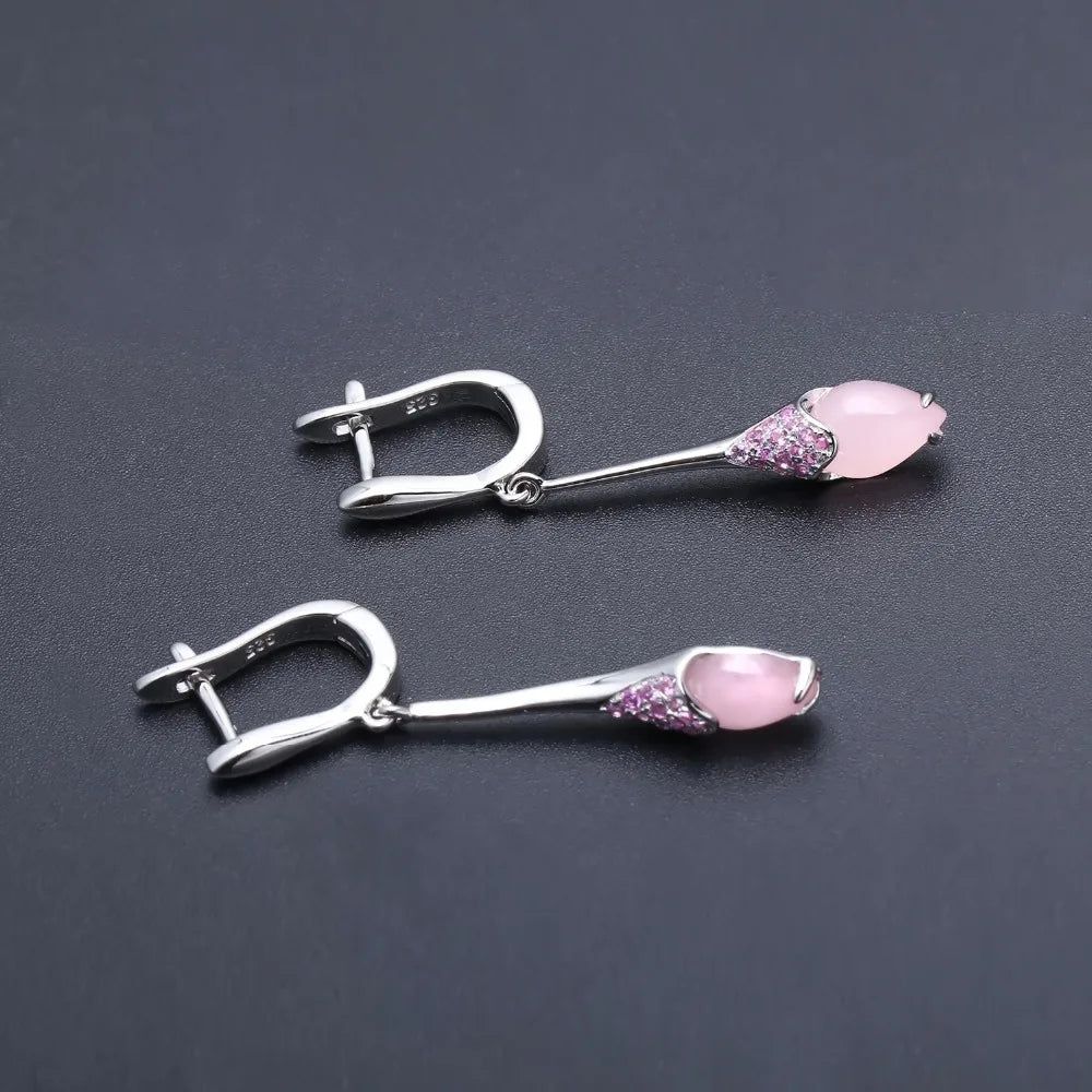 Natural Pink Calcedony Earrings 925 Sterling Silver Jewelry