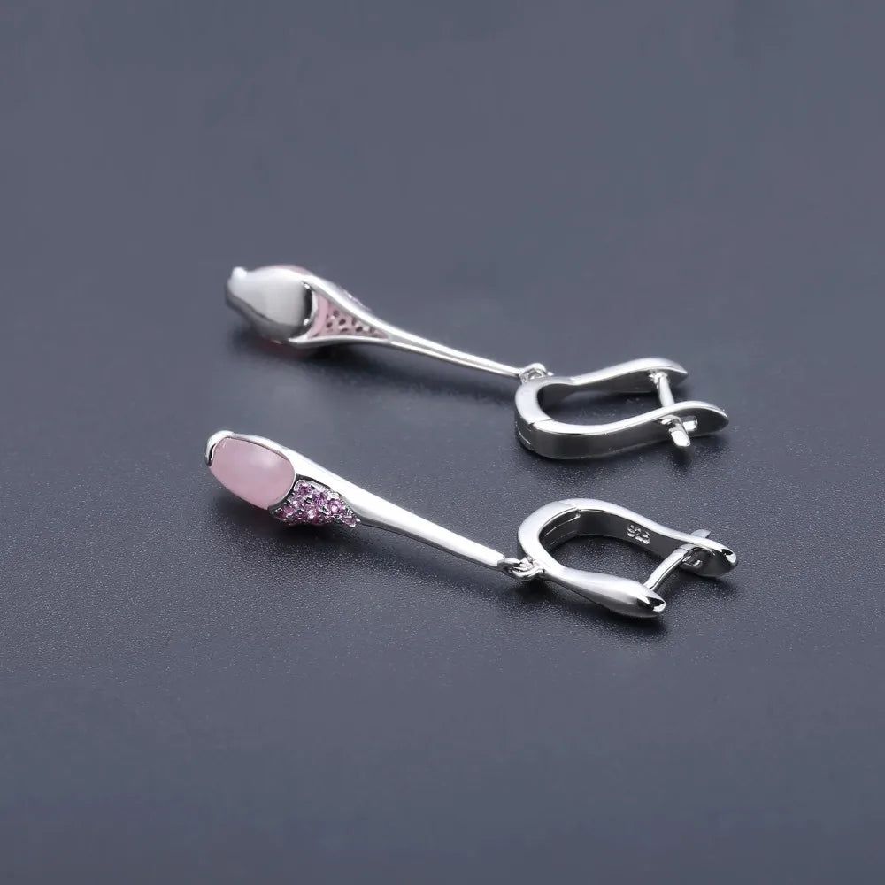 Natural Pink Calcedony Earrings 925 Sterling Silver Jewelry