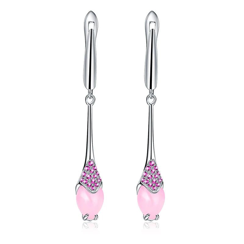 Natural Pink Calcedony Earrings 925 Sterling Silver Jewelry