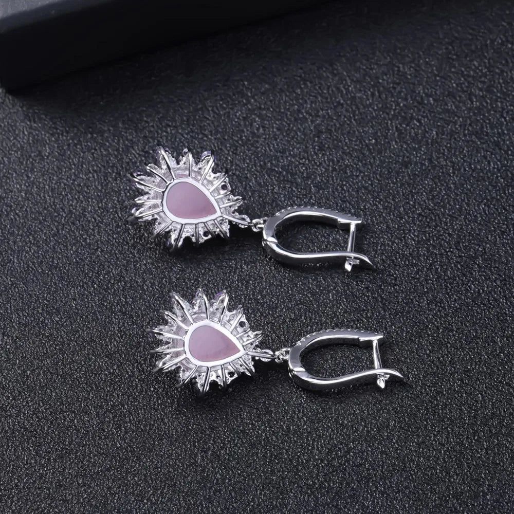 Natural Pink Calcedony Gemstone Earrings 925 Sterling Silver