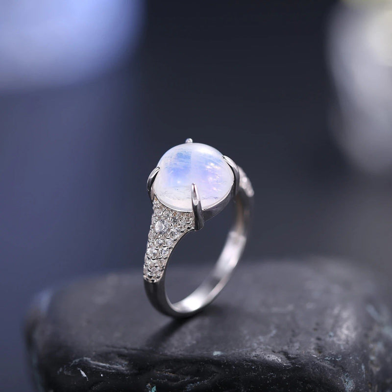 Natural Rainbow Moonstone Dainty Gemstone Rings 925 Silver