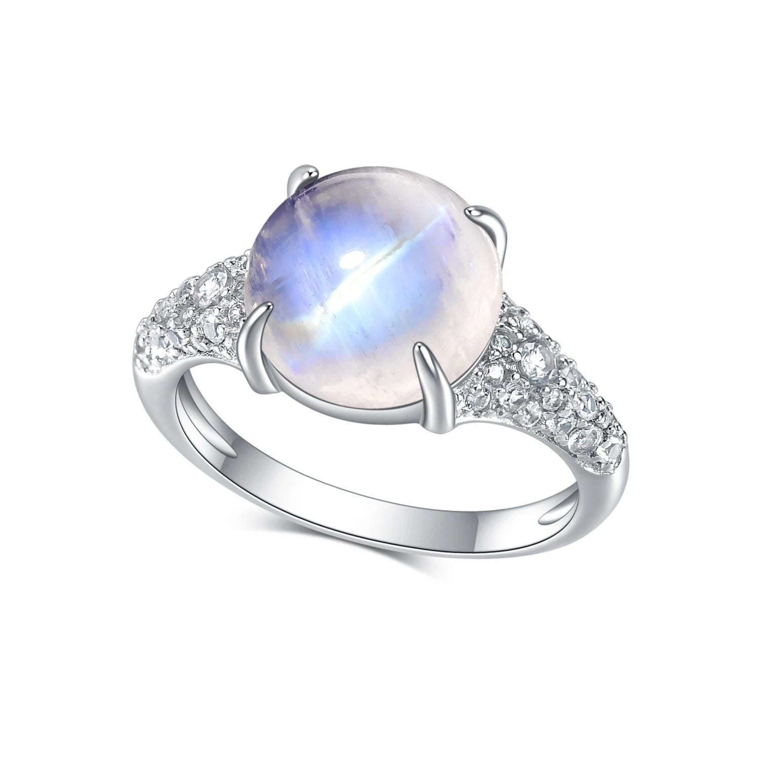 Natural Rainbow Moonstone Dainty Gemstone Rings 925 Silver