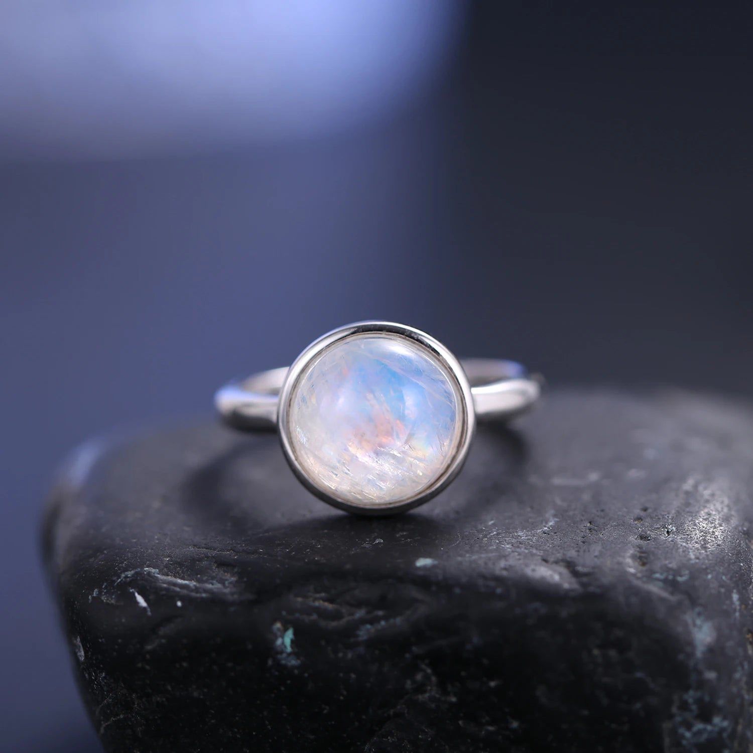 Natural Rainbow Moonstone Dainty Ring in 925 Silver For Her