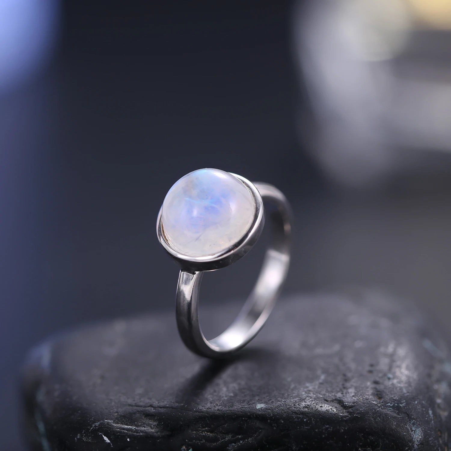 Natural Rainbow Moonstone Dainty Ring in 925 Silver For Her