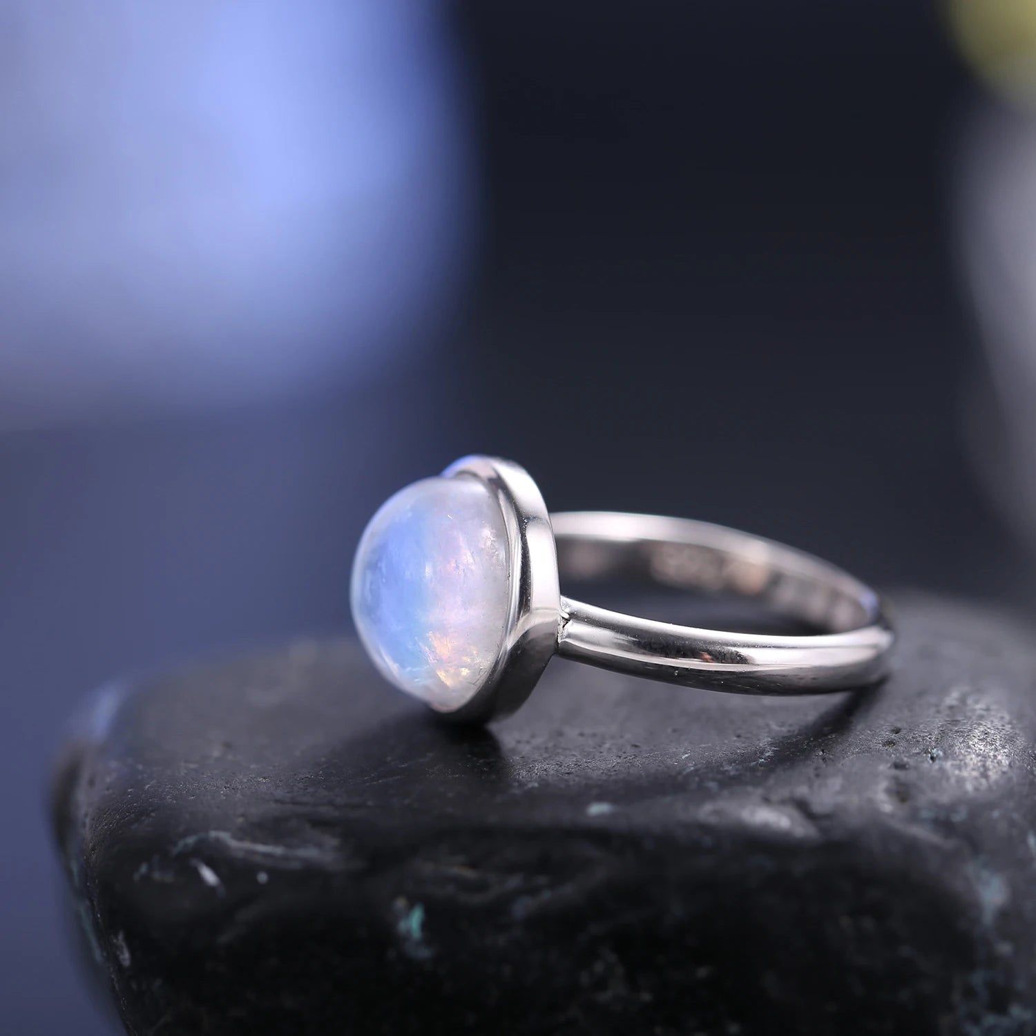 Natural Rainbow Moonstone Dainty Ring in 925 Silver For Her