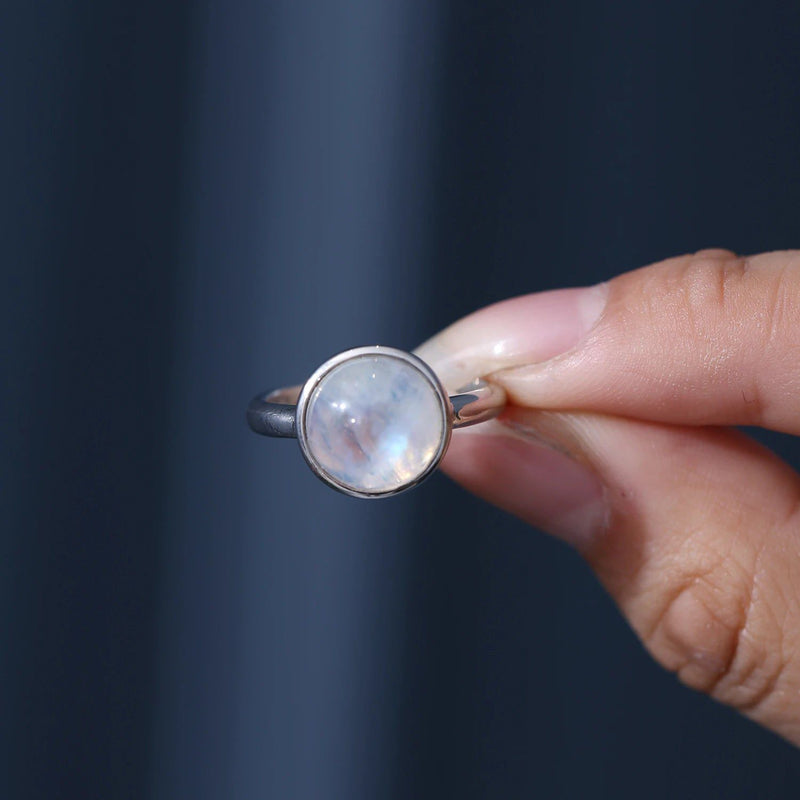 Natural Rainbow Moonstone Dainty Ring in 925 Silver For Her