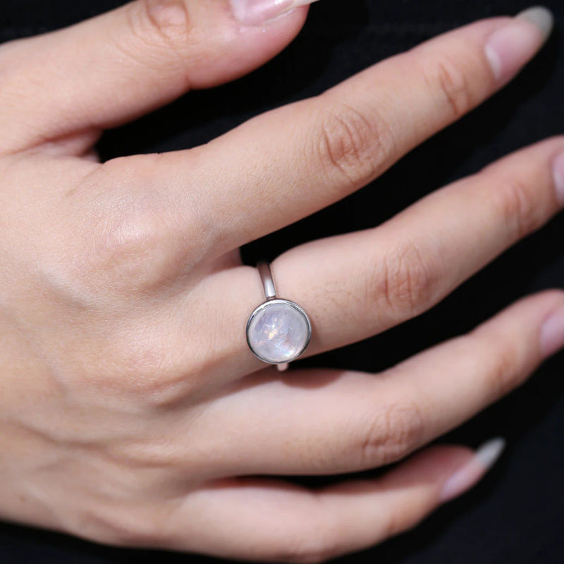 Natural Rainbow Moonstone Dainty Ring in 925 Silver For Her