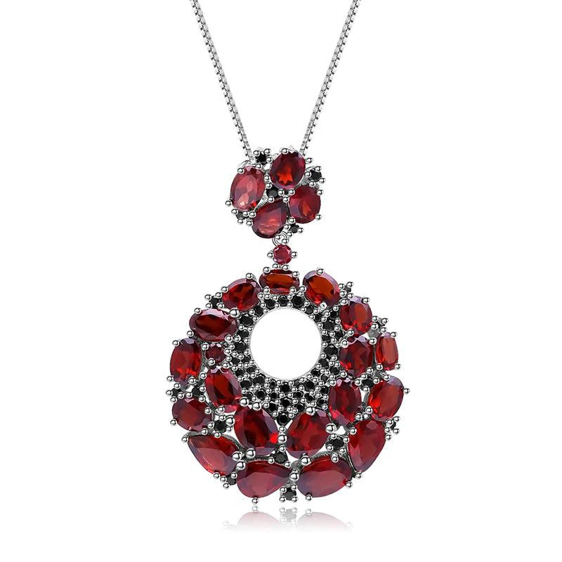 Natural Red Garnet Gemstone Vintage 925 Sterling Silver Pendant Necklace