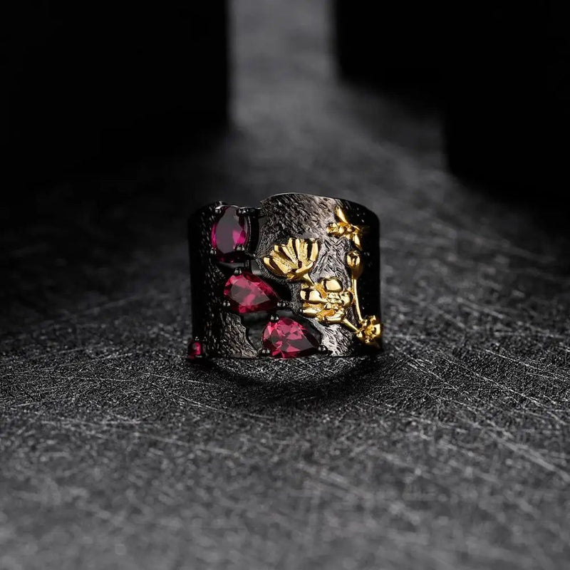 Natural Rhodolite Garnet Rings 925 Sterling Silver Floral Band