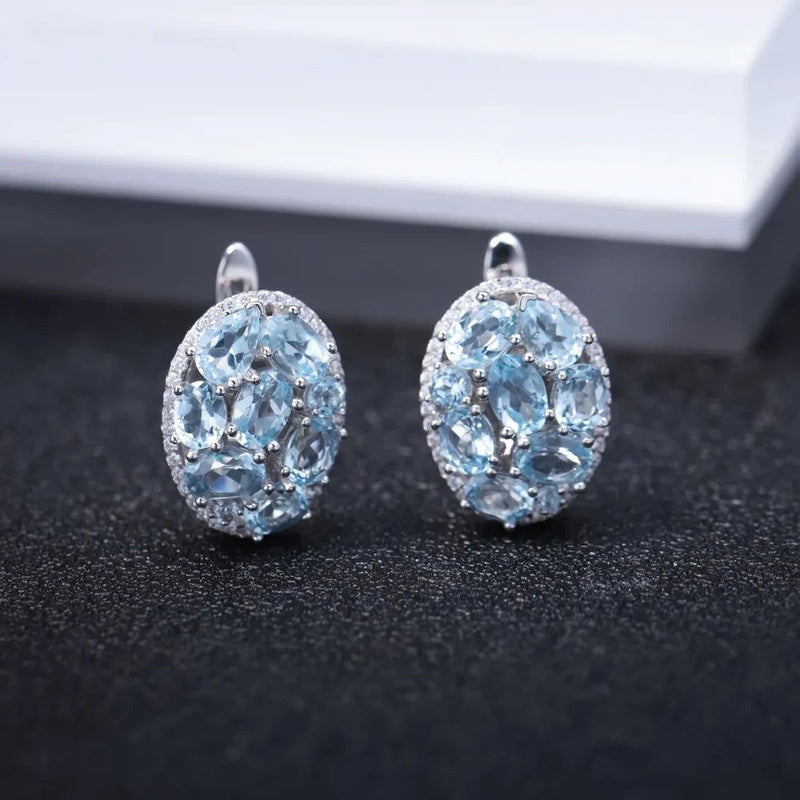 Natural Sky Blue Topaz 925 Sterling Silver Clip Earrings