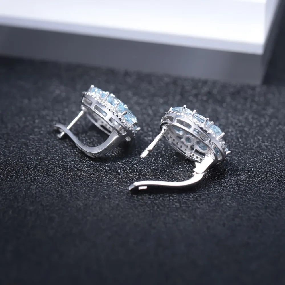 Natural Sky Blue Topaz 925 Sterling Silver Clip Earrings