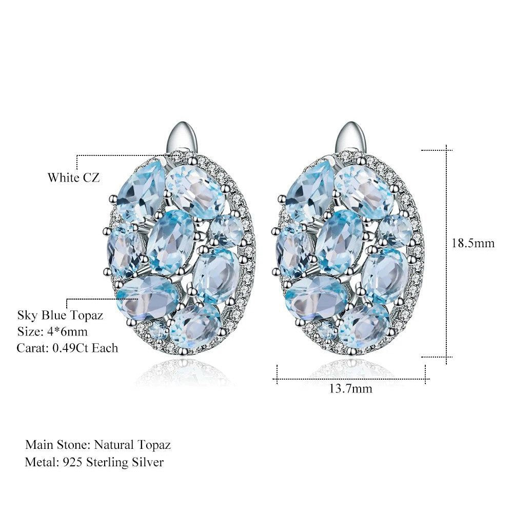 Natural Sky Blue Topaz 925 Sterling Silver Clip Earrings