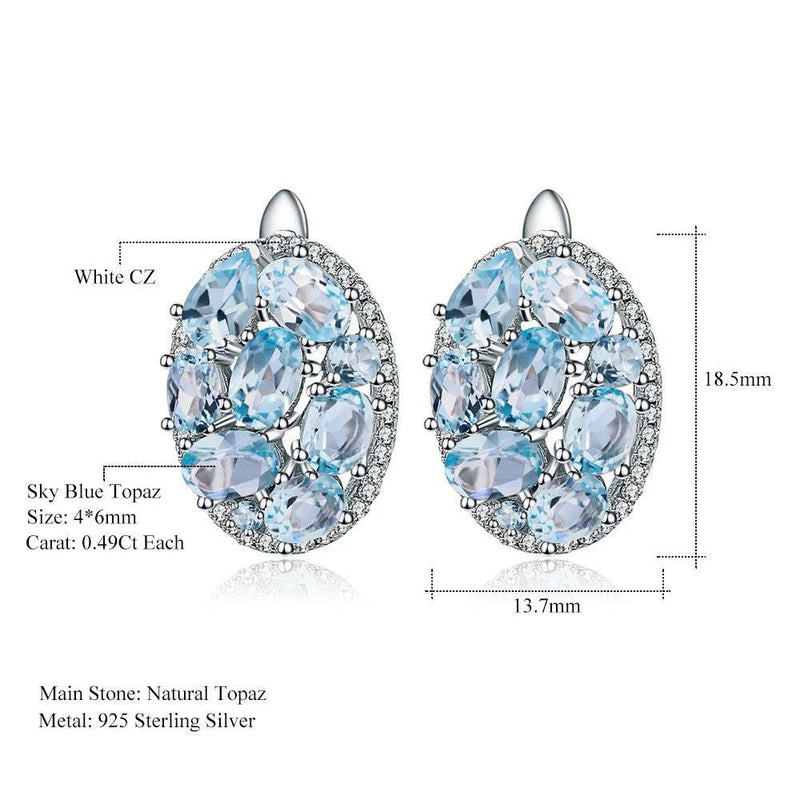 Natural Sky Blue Topaz 925 Sterling Silver Clip Earrings