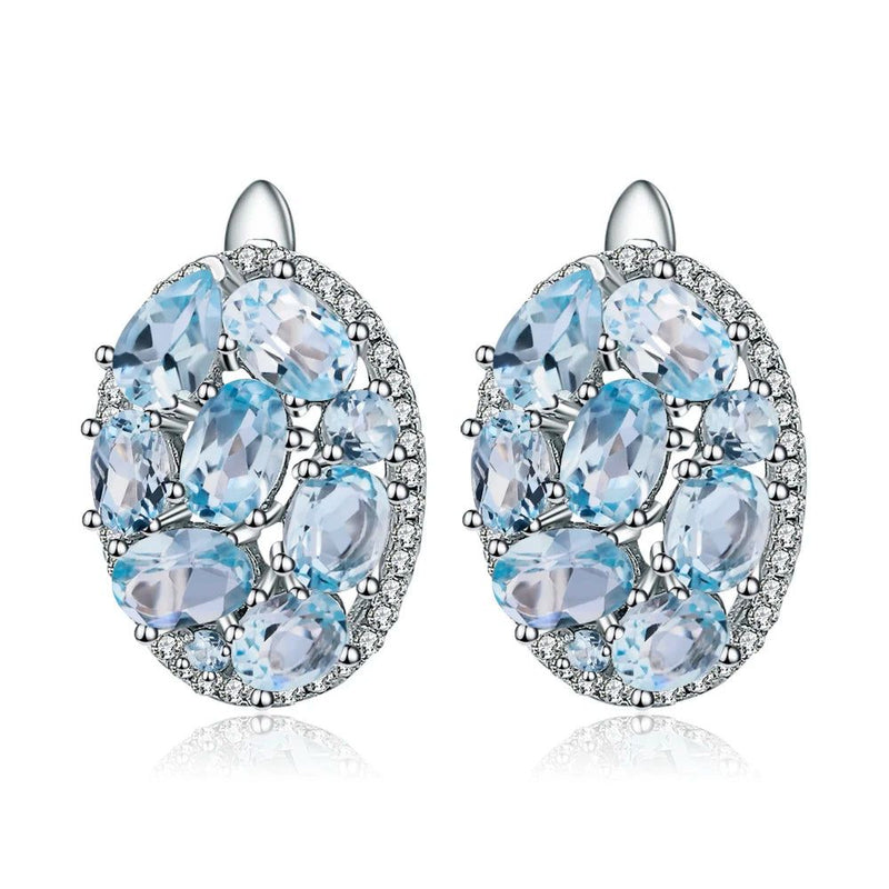 Natural Sky Blue Topaz 925 Sterling Silver Clip Earrings