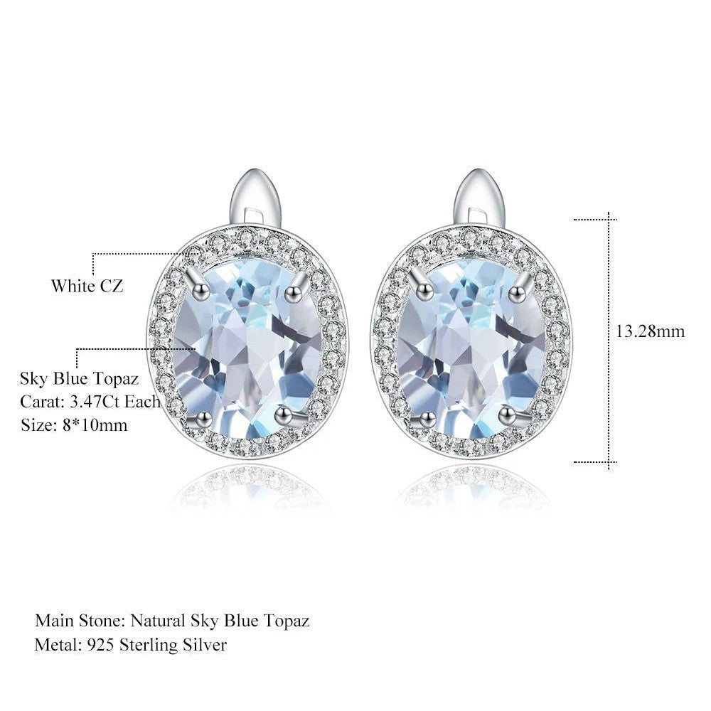 Natural Sky Blue Topaz Gemstone Classic Stud Earrings 925