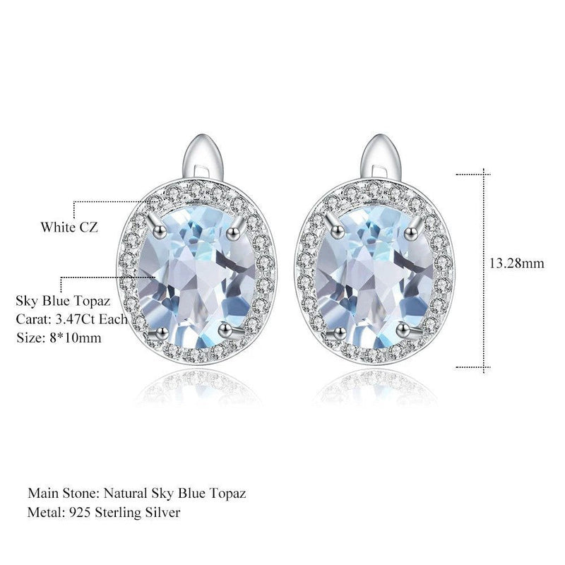 Natural Sky Blue Topaz Gemstone Classic Stud Earrings 925