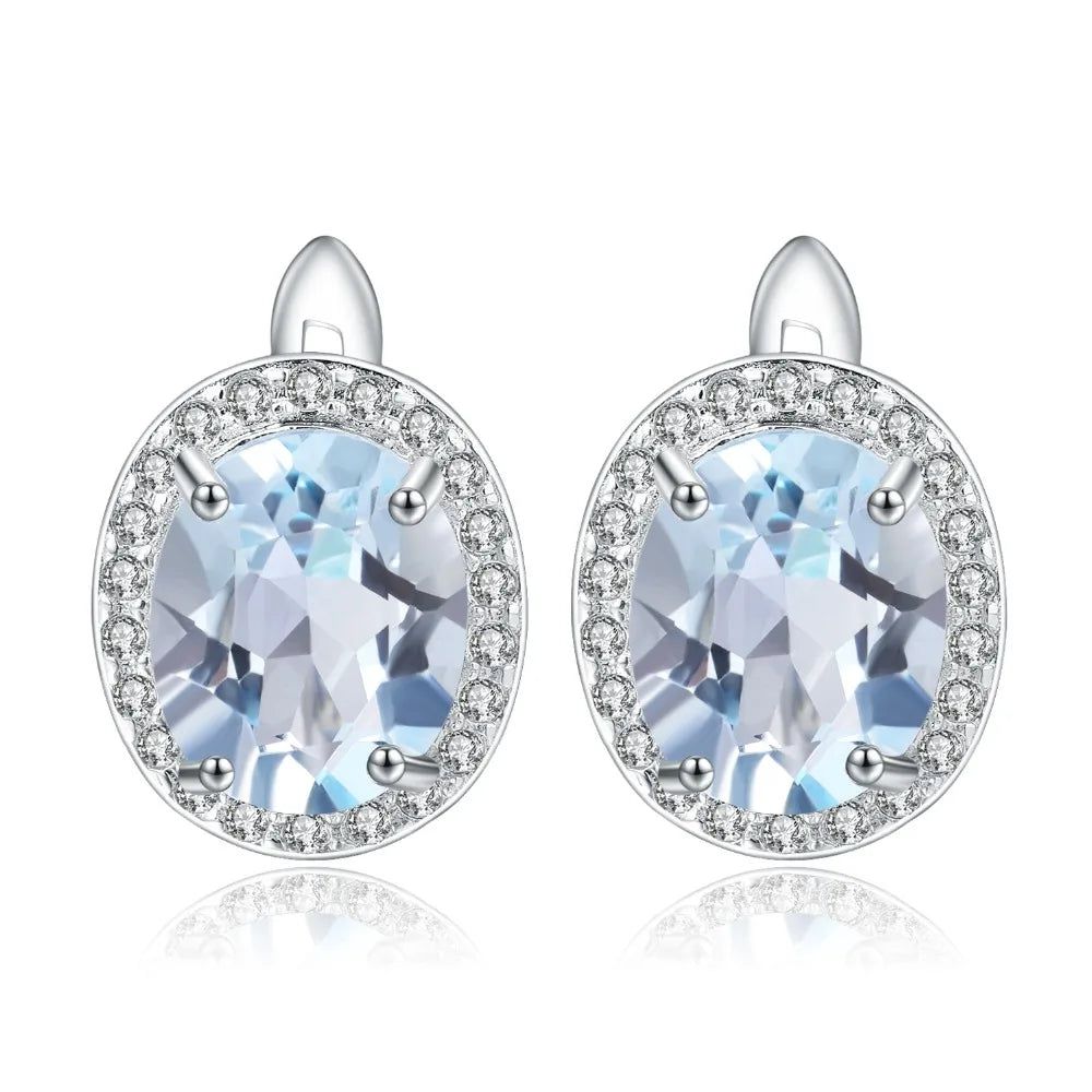 Natural Sky Blue Topaz Gemstone Classic Stud Earrings 925