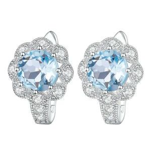 Natural Sky Blue Topaz Gemstone Earrings 925 Sterling Silver