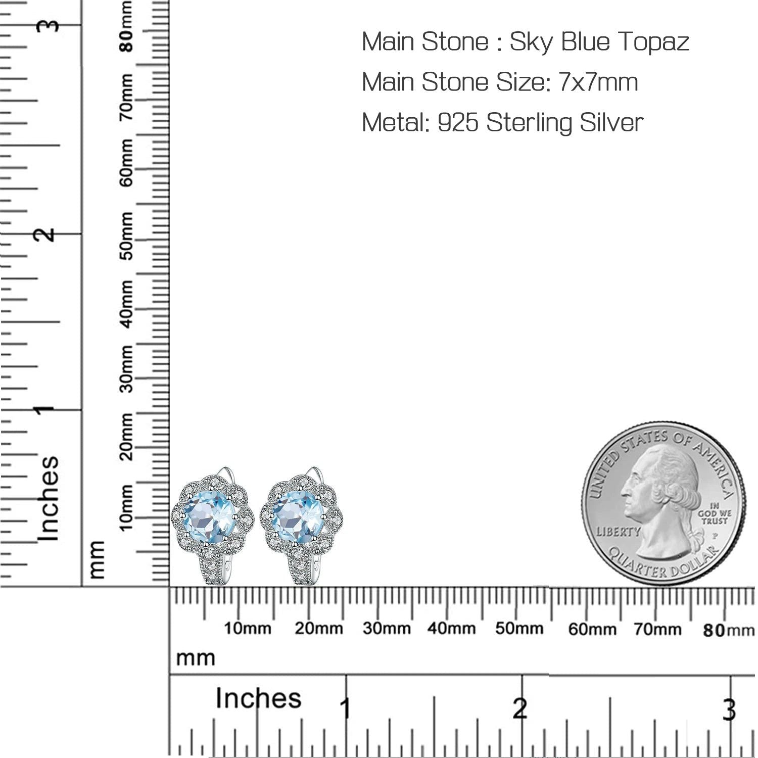 Natural Sky Blue Topaz Gemstone Earrings 925 Sterling Silver