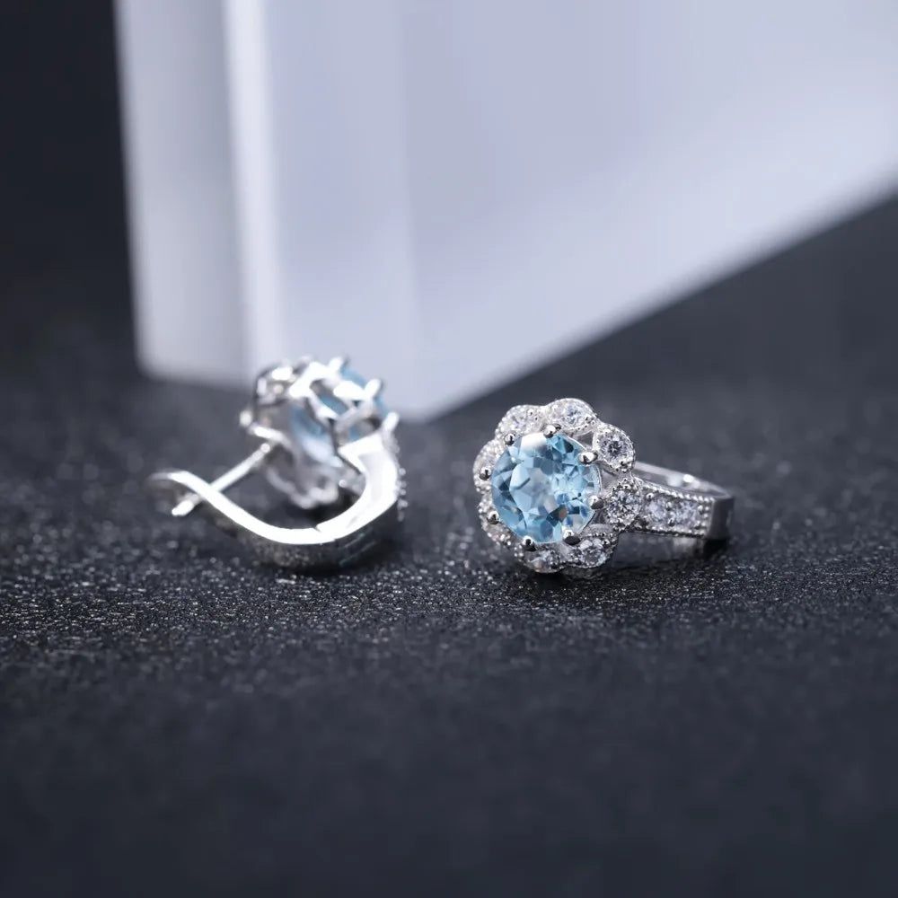 Natural Sky Blue Topaz Snowflake Rings Earrings Set