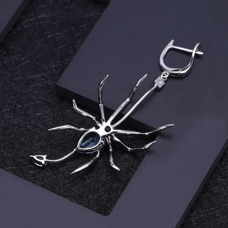 Natural Sky Blue Topaz Spider Earrings 925 Sterling Silver