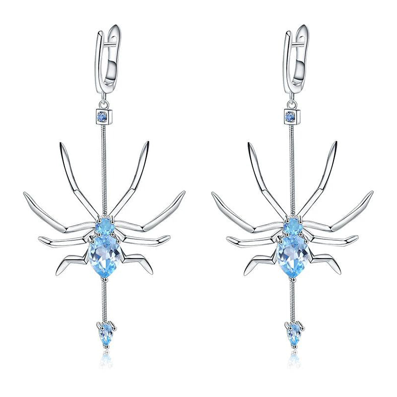 Natural Sky Blue Topaz Spider Earrings 925 Sterling Silver