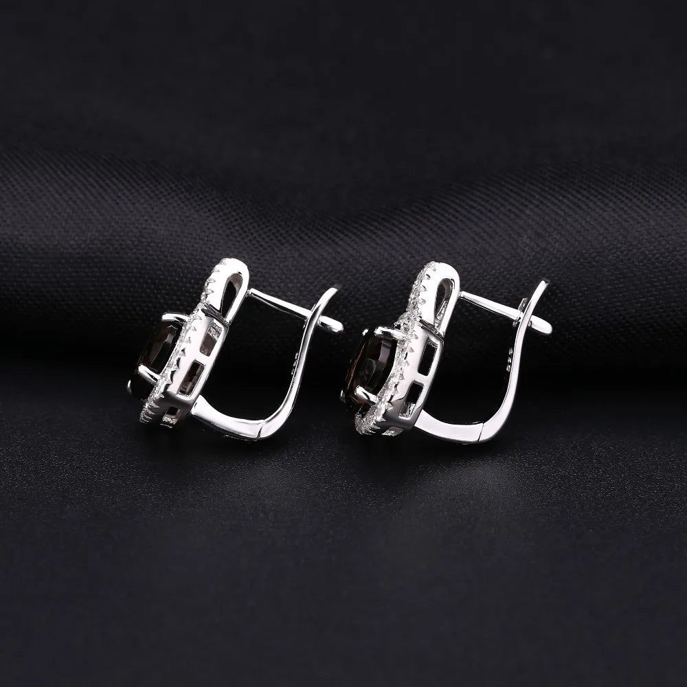 Natural Smoky Quartz 925 Sterling Silver Clip Earrings