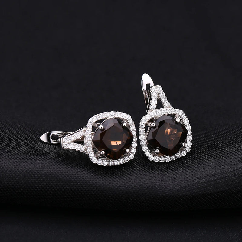 Natural Smoky Quartz 925 Sterling Silver Clip Earrings