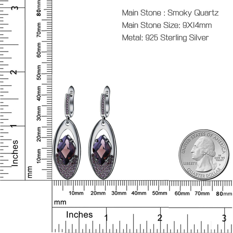 Natural Smoky Quartz Gemstone Earrings 925 Silver Gothic Drop