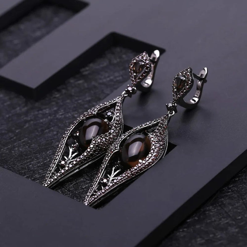 Natural Smoky Quartz Gothic Punk Jewelry Set 925 Silver