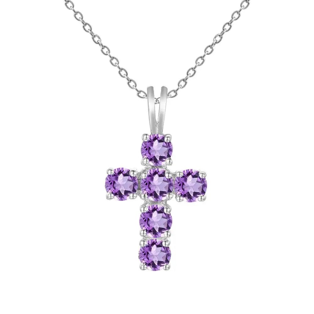 Natural Swiss Blue Topaz Cross Pendant Necklace