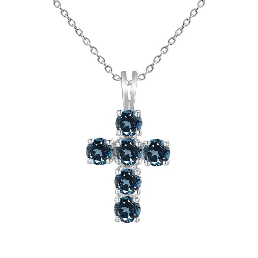 Natural Swiss Blue Topaz Cross Pendant Necklace