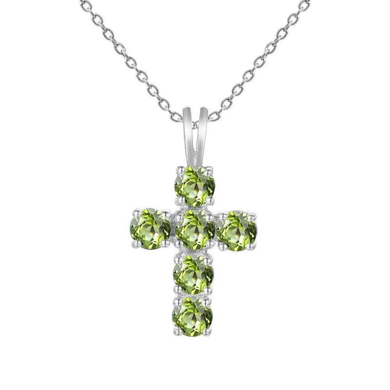 Natural Swiss Blue Topaz Cross Pendant Necklace