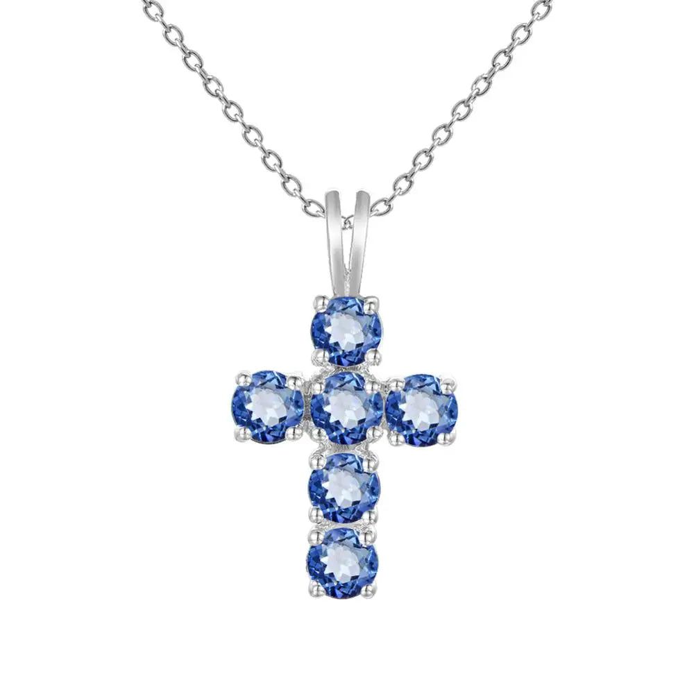 Natural Swiss Blue Topaz Cross Pendant Necklace