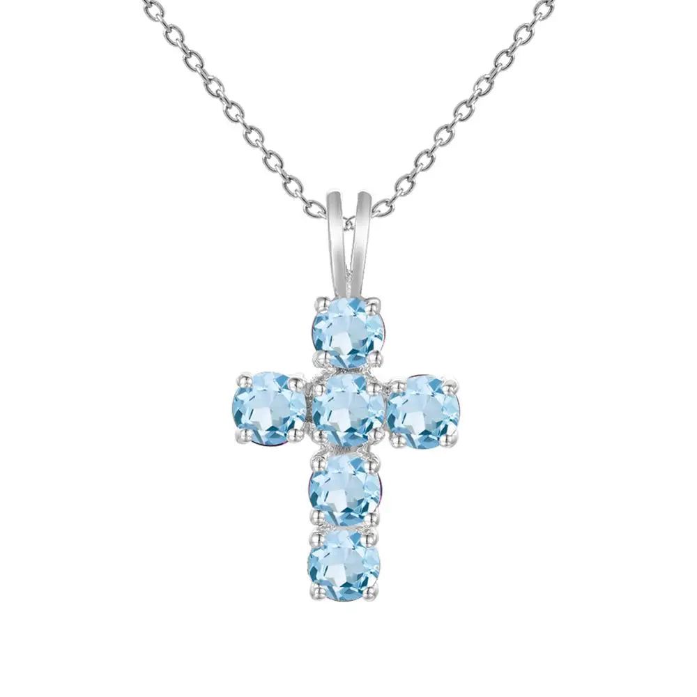 Natural Swiss Blue Topaz Cross Pendant Necklace