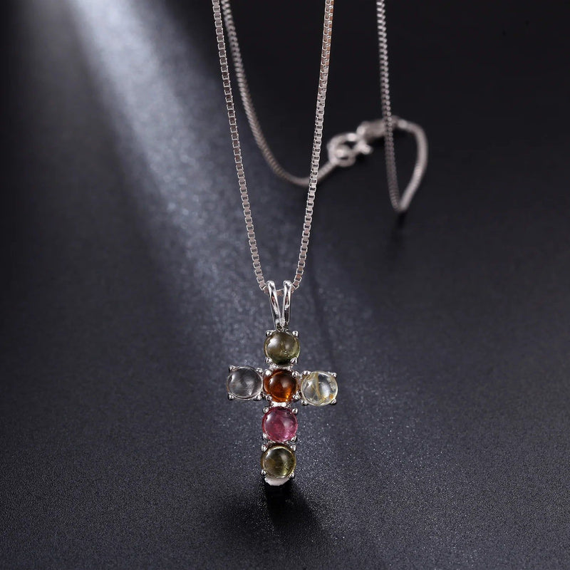 Natural Swiss Blue Topaz Cross Pendant Necklace