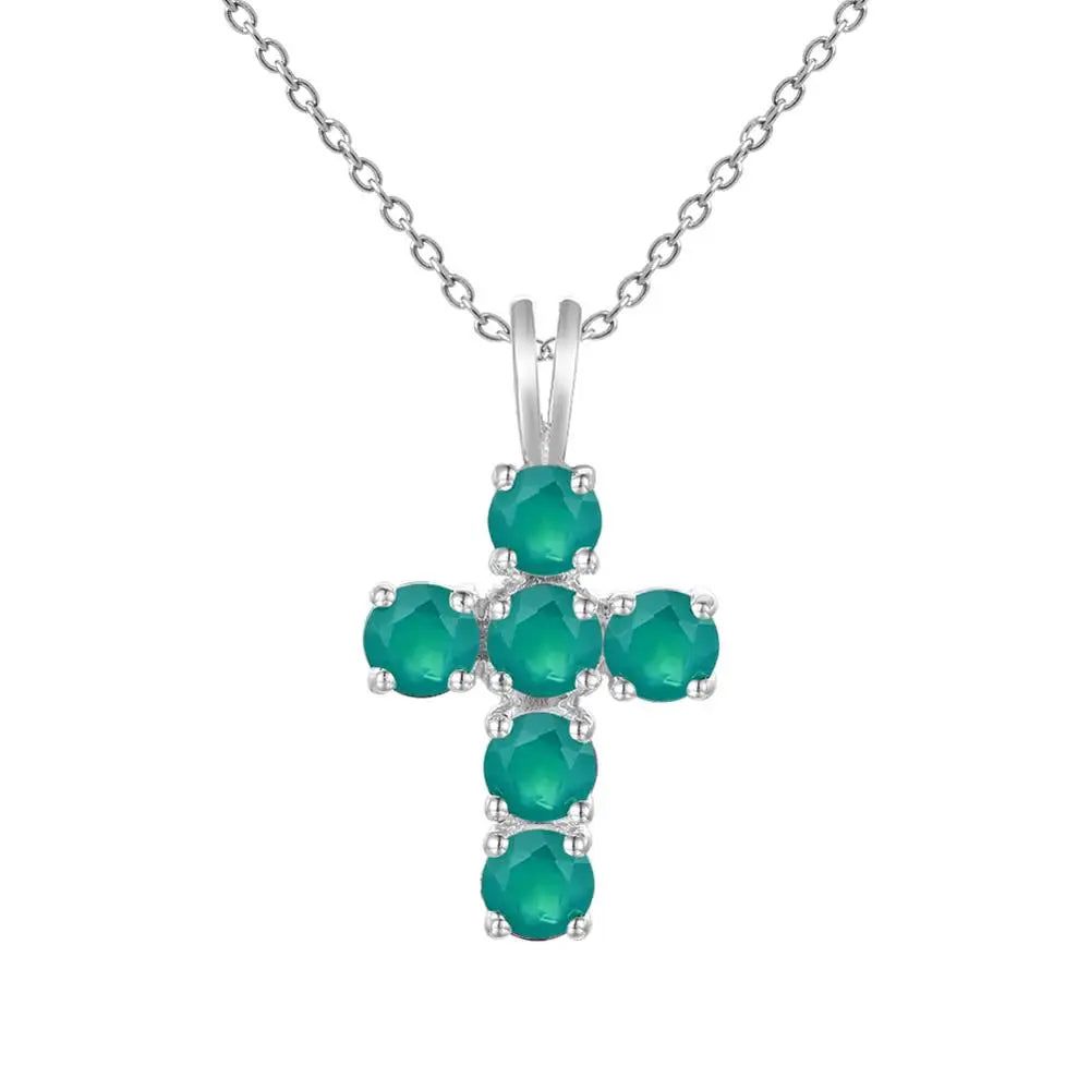 Natural Swiss Blue Topaz Cross Pendant Necklace