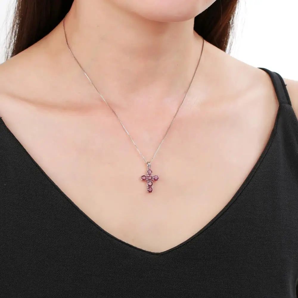 Natural Swiss Blue Topaz Cross Pendant Necklace