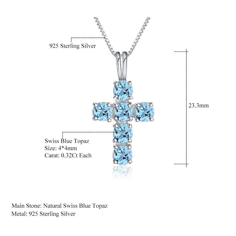 Natural Swiss Blue Topaz Cross Pendant Necklace