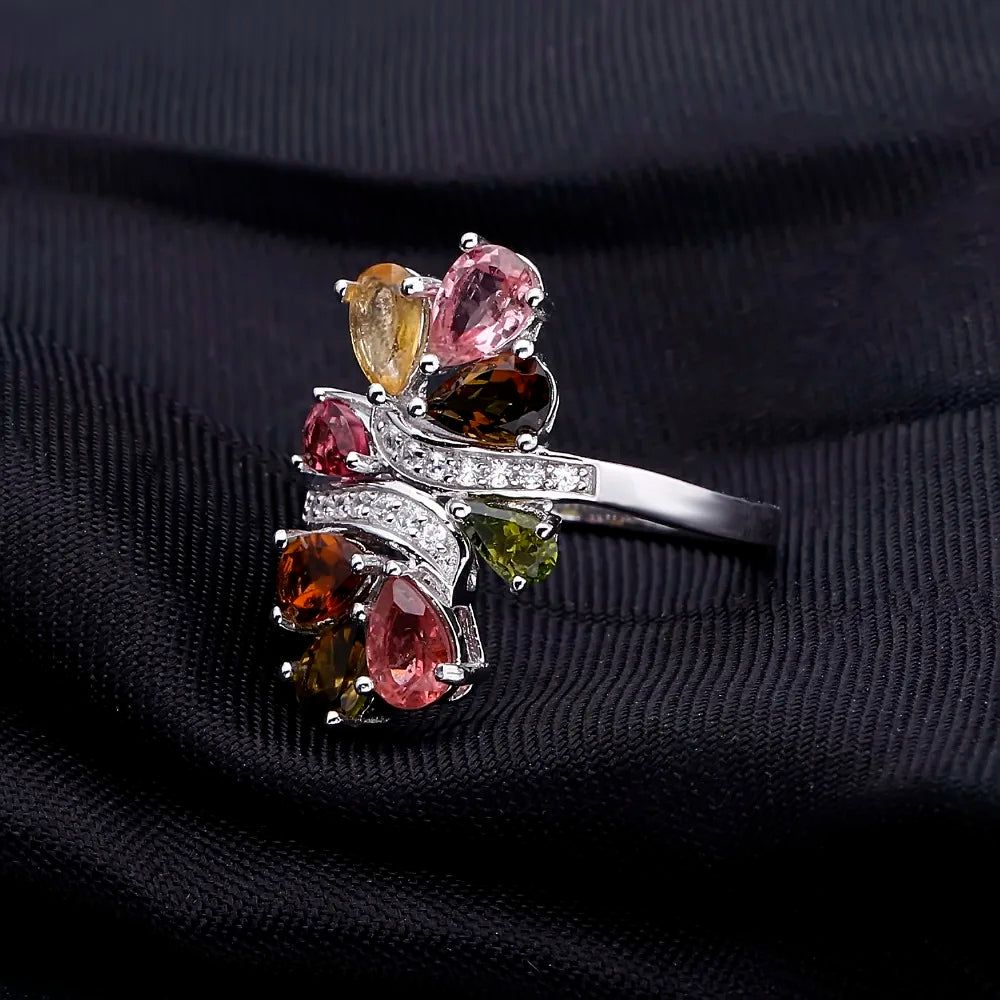 Natural Tourmaline Gold Silver Ring For Women