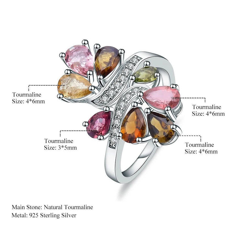 Natural Tourmaline Gold Silver Ring For Women