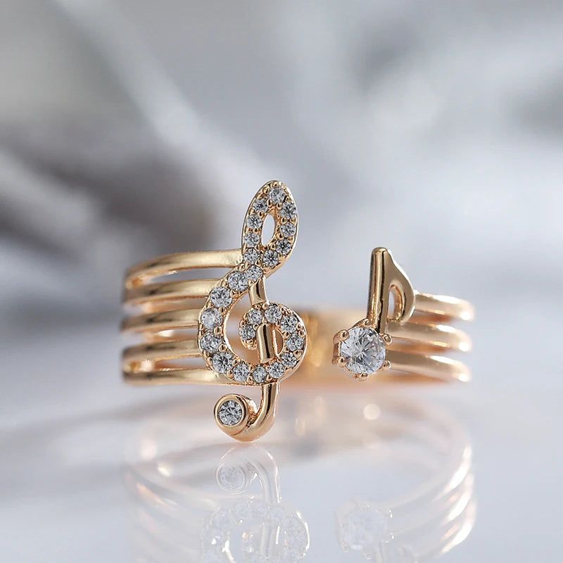 Natural Zircon Rose Gold Music Cocktail Ring - Modern High-Quality Jewelry