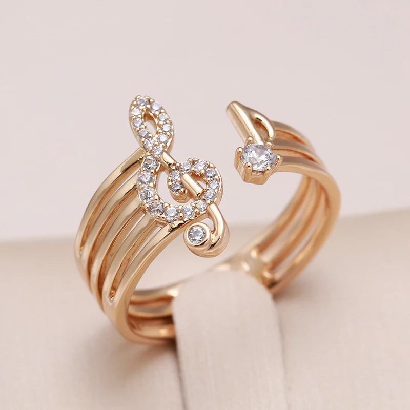 Natural Zircon Rose Gold Music Cocktail Ring - Modern High-Quality Jewelry