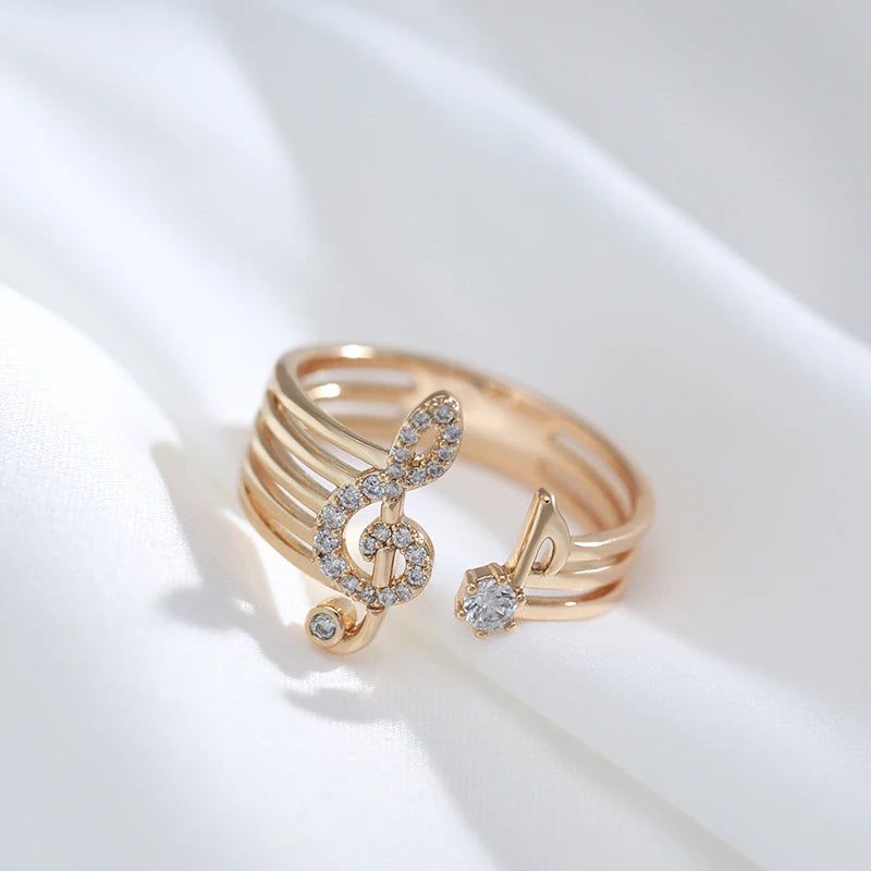 Natural Zircon Rose Gold Music Cocktail Ring - Modern High-Quality Jewelry