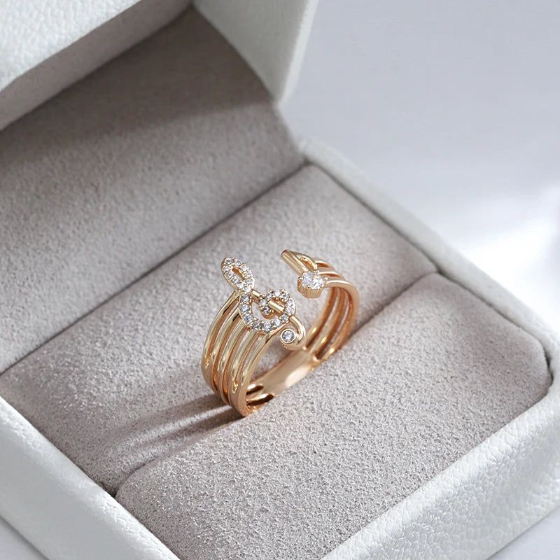 Natural Zircon Rose Gold Music Cocktail Ring - Modern High-Quality Jewelry