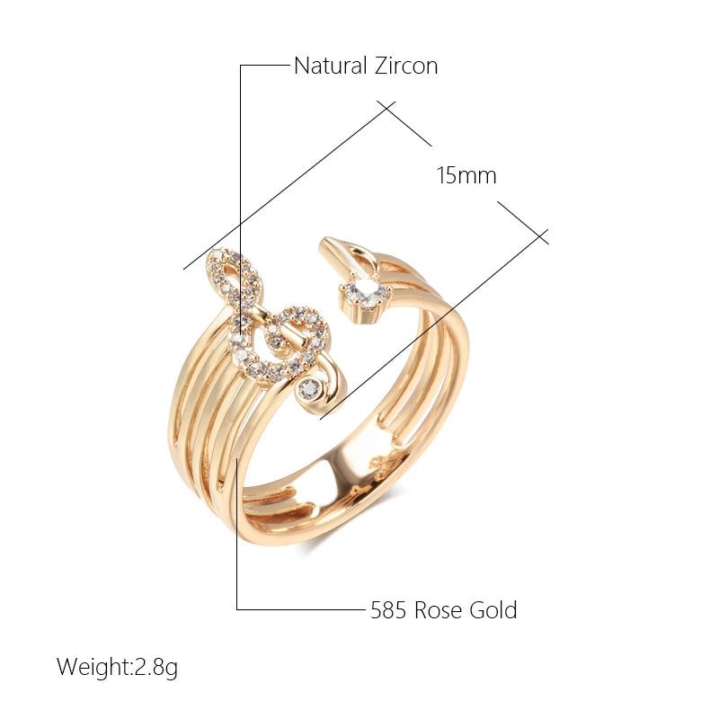 Natural Zircon Rose Gold Music Cocktail Ring - Modern High-Quality Jewelry