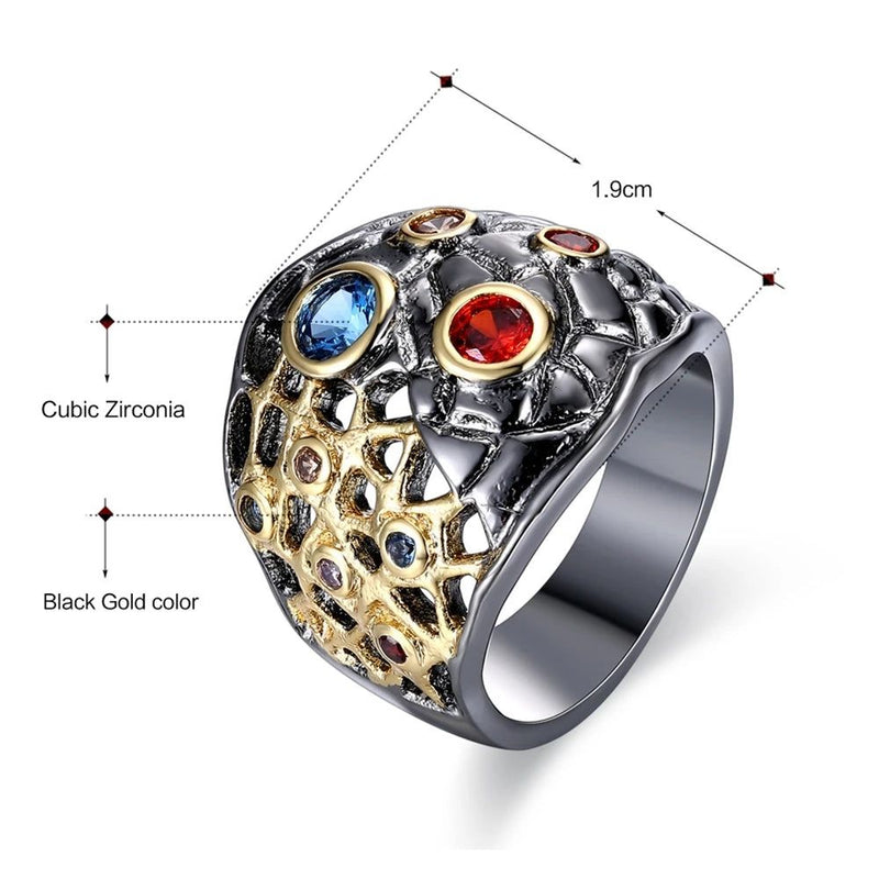 Neo-Gothic Half See-Through Zirconia Ring for Hip Hop Fashion