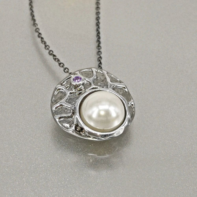 Neo-Gothic Pearl & Zirconia Pendant Necklace with Antique Charm