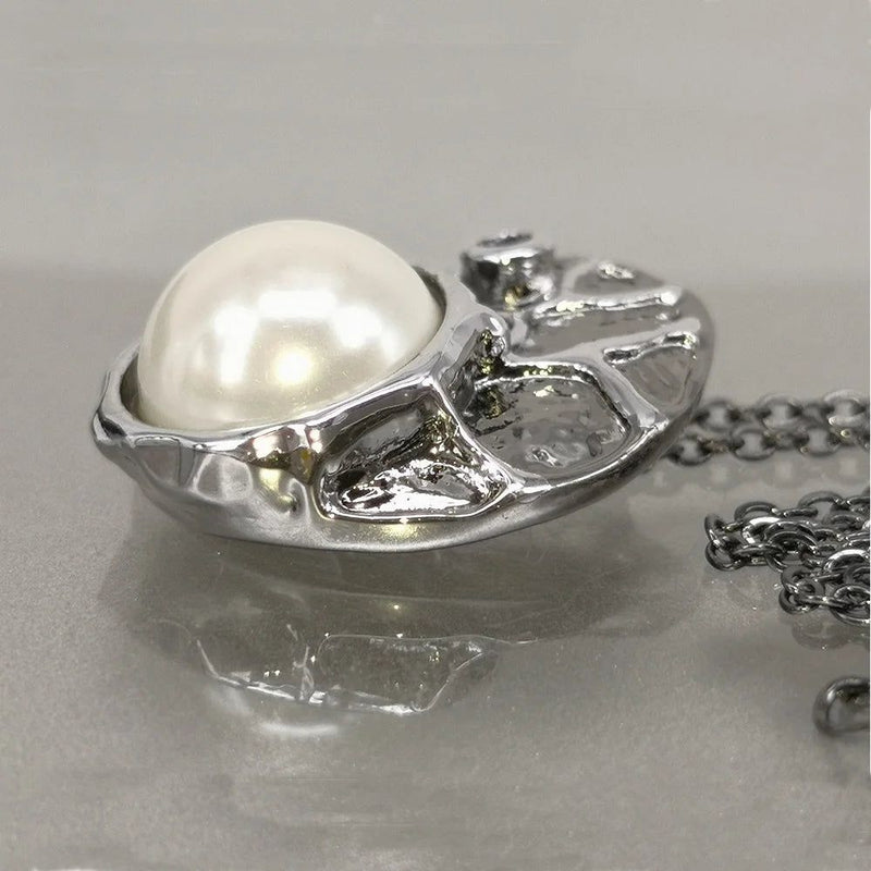 Neo-Gothic Pearl & Zirconia Pendant Necklace with Antique Charm